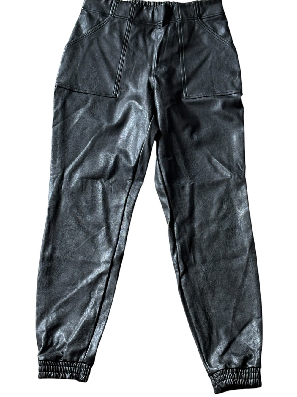 Spanx Faux Leather Joggers Size Large Black Elastic Waist - Picture 6 of 6